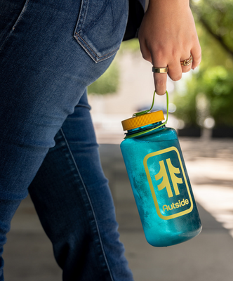 Load image into Gallery viewer, Autside Nalgene Water Bottle - Cerulean Blue / Sunflower-Kiwi Cap