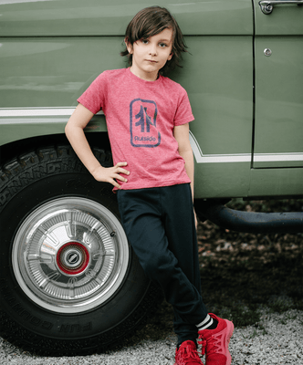 Load image into Gallery viewer, Brand Stack Youth Tee - Heather Red / Navy